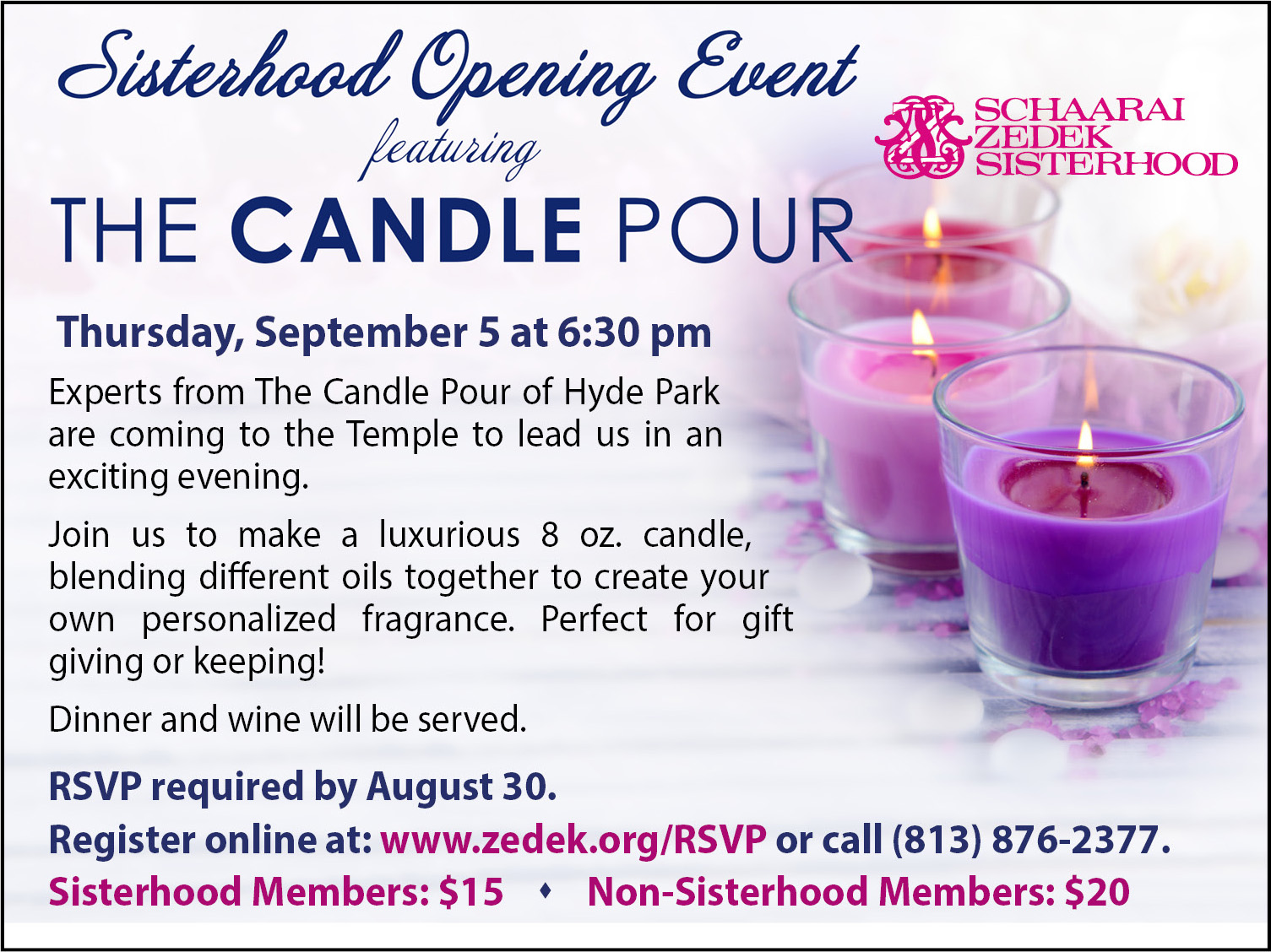 Sisterhood Opening Event The Candle Pour Congregation Schaarai Zedek